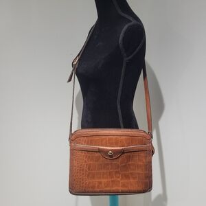 Cornell Women's Vintage Faux Croc Leather Messenger Crossbody Bag Dark Academia